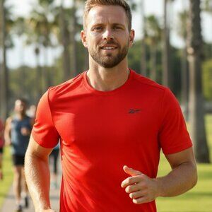 NWOT - REEBOK CLARION RED ATHLETIC TEE SHIRT SPEEDWICK MATERIAL